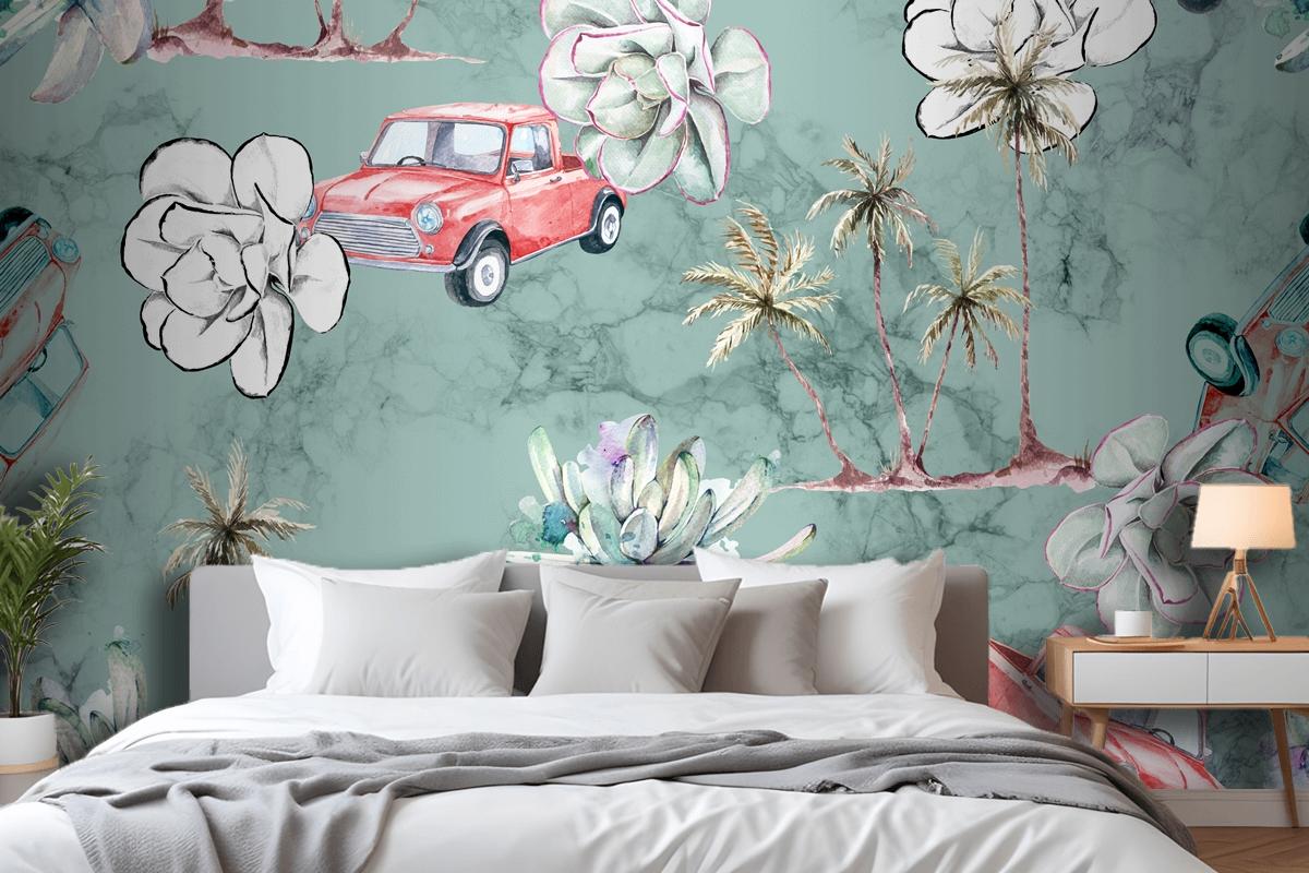 Seamless Pattern Tropical And Palm Trees Bedroom Wallpaper Mural