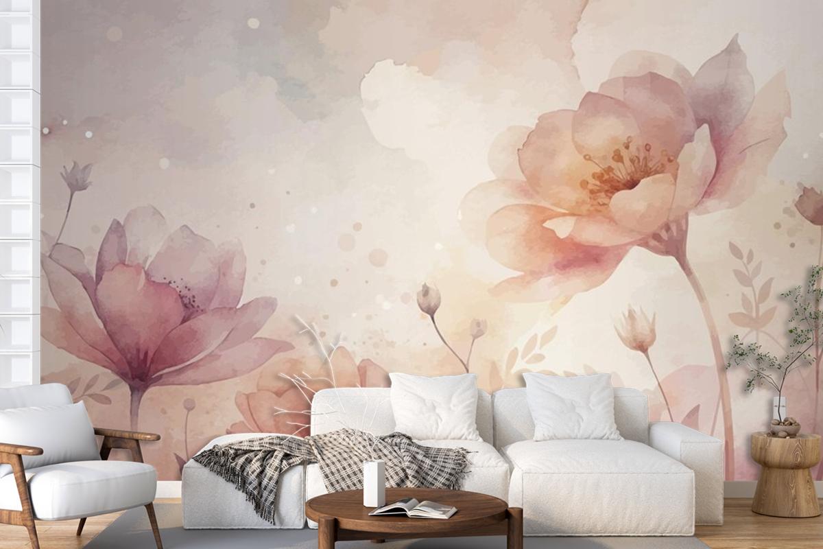 Beautiful Watercolor Flower Background Living Room Wallpaper Mural