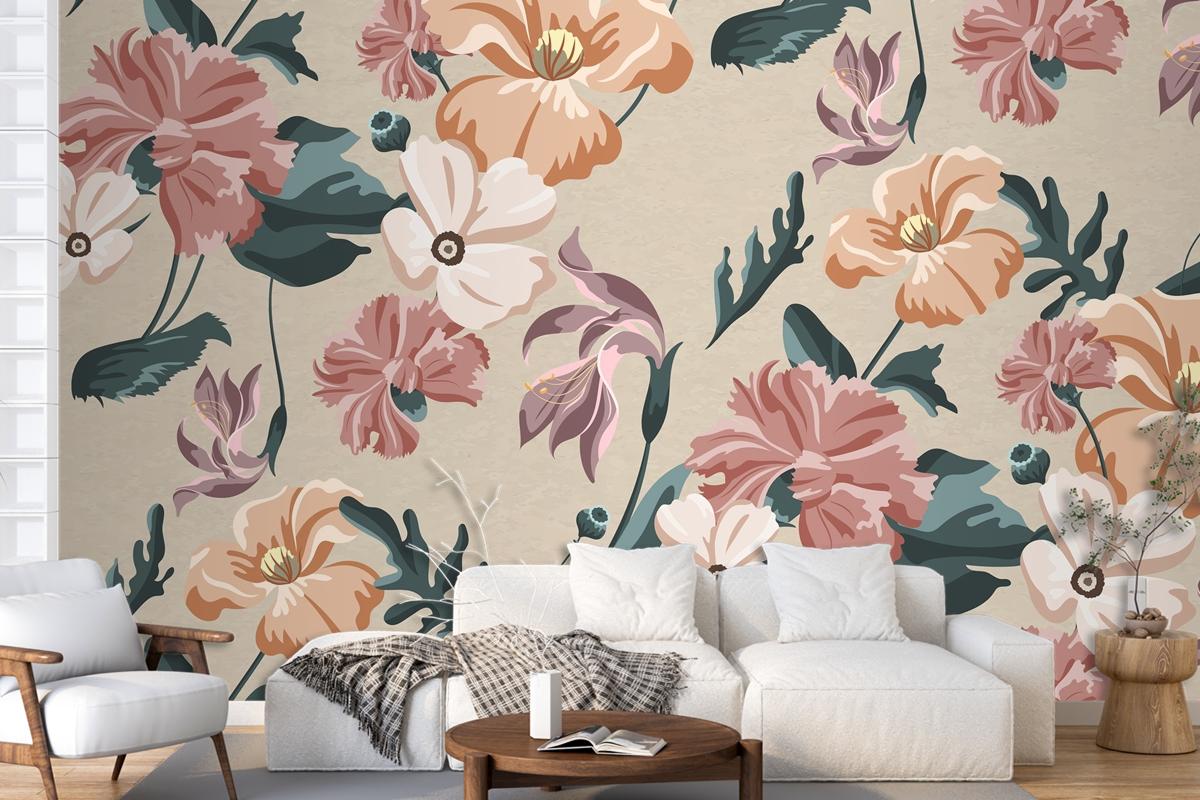 Blooming Colorful Flower Seamless Pattern Living Room Wallpaper Mural