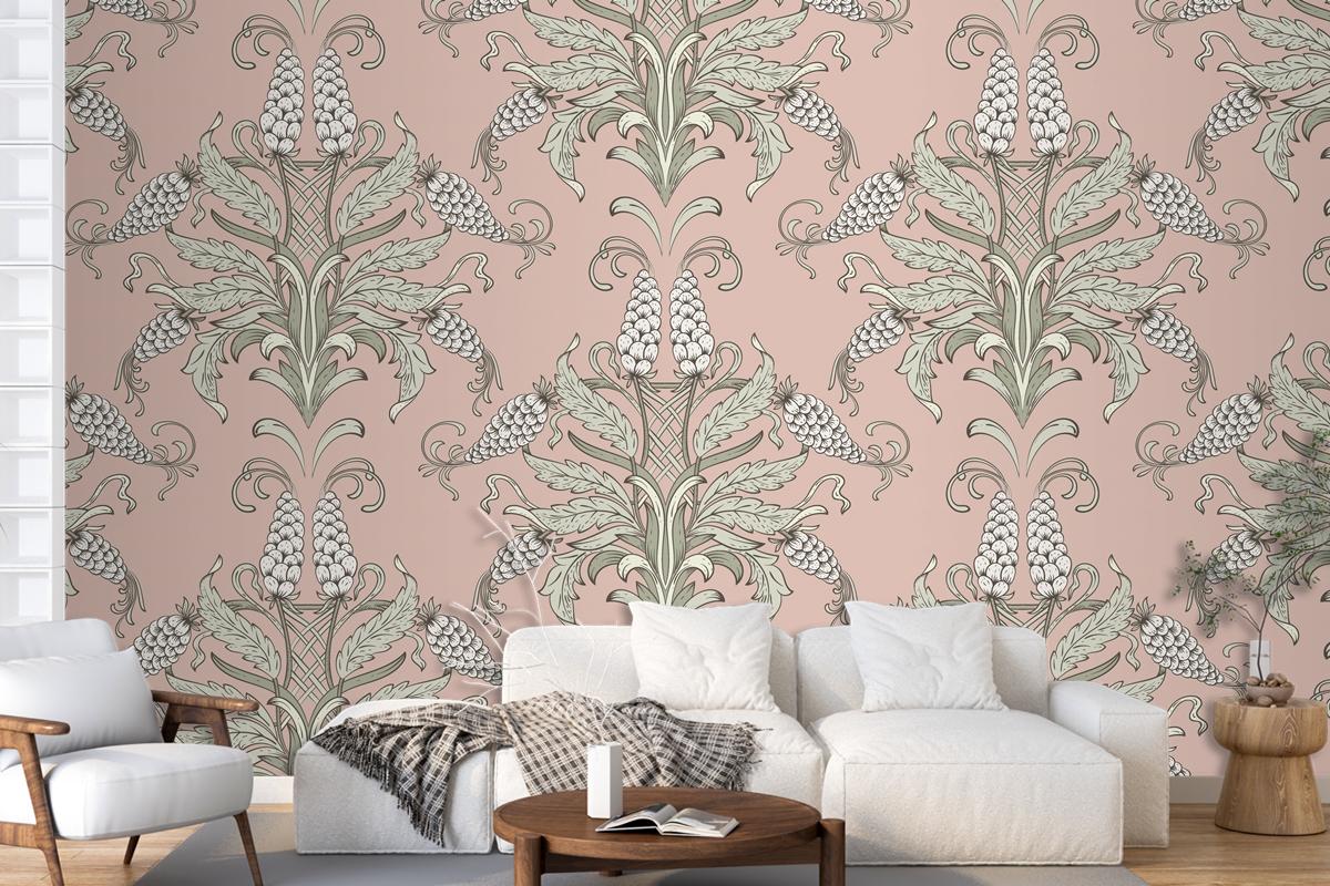 Damask Seamless Emboss Pattern Living Room Wallpaper Mural
