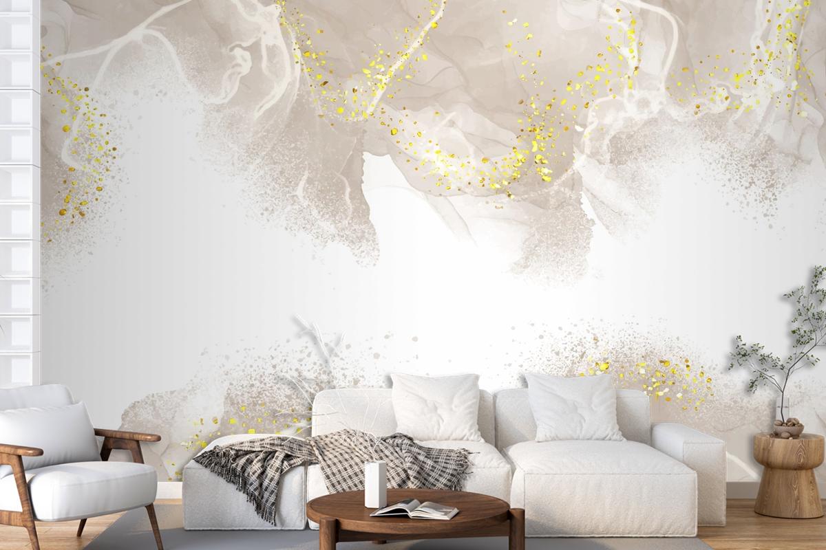Elegant Hand Painted Neutral Alcohol Ink Living Room Wallpaper Mural