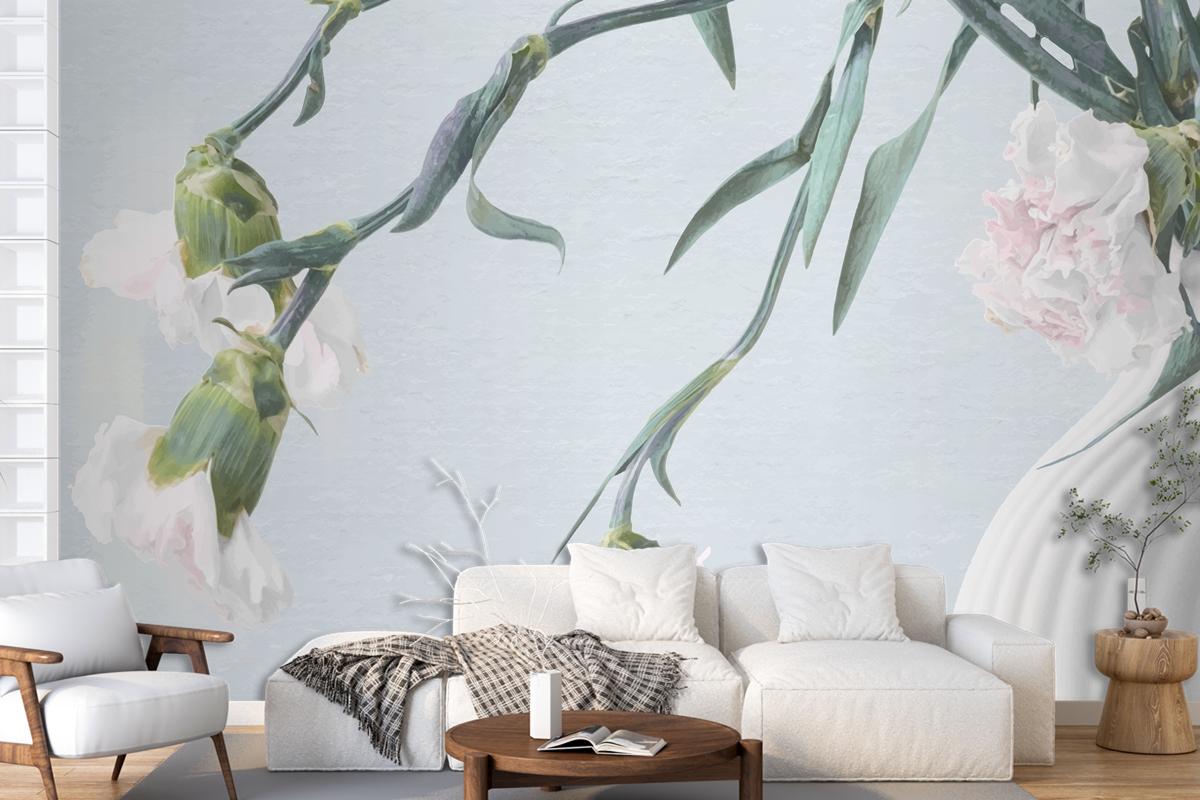 Flower Background Blue And Pink Carnation Psychedelic Art Living Room Wallpaper Mural