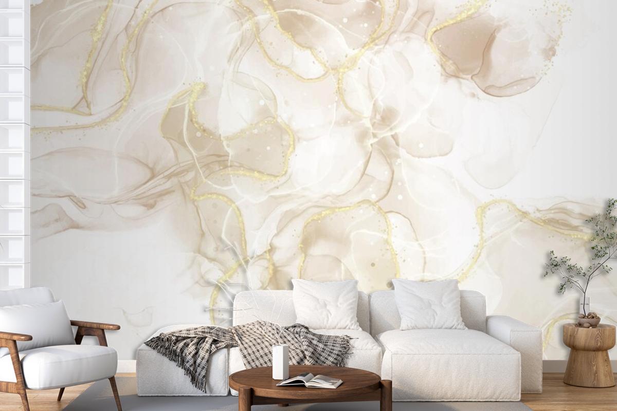Fluid Art Hand Painted Background With Gold Glitter Elements Living Room Wallpaper Mural