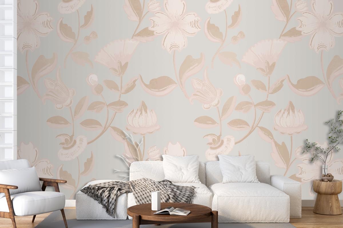 Vintage Neutral Floral Pattern Living Room Wallpaper Mural