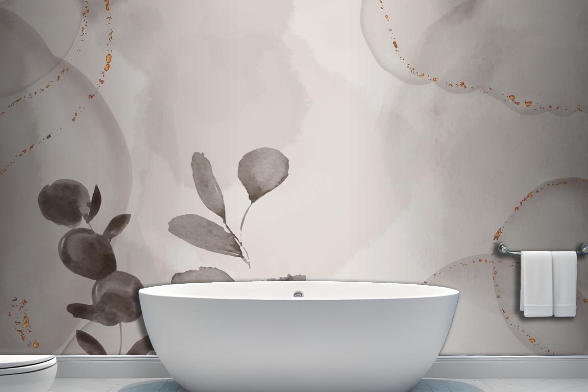 Watercolor Hand Drawn Background With Leaves Wallpaper Mural