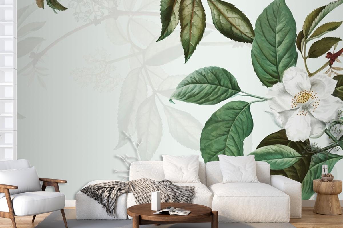 Wild Rose Frame Living Room Wallpaper Mural