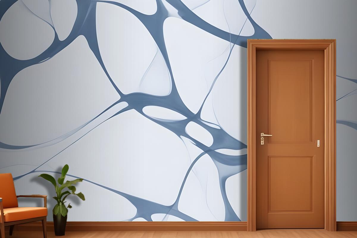 Abstract Blue And White Pattern With Organic Flowing Shapes Wallpaper Mural