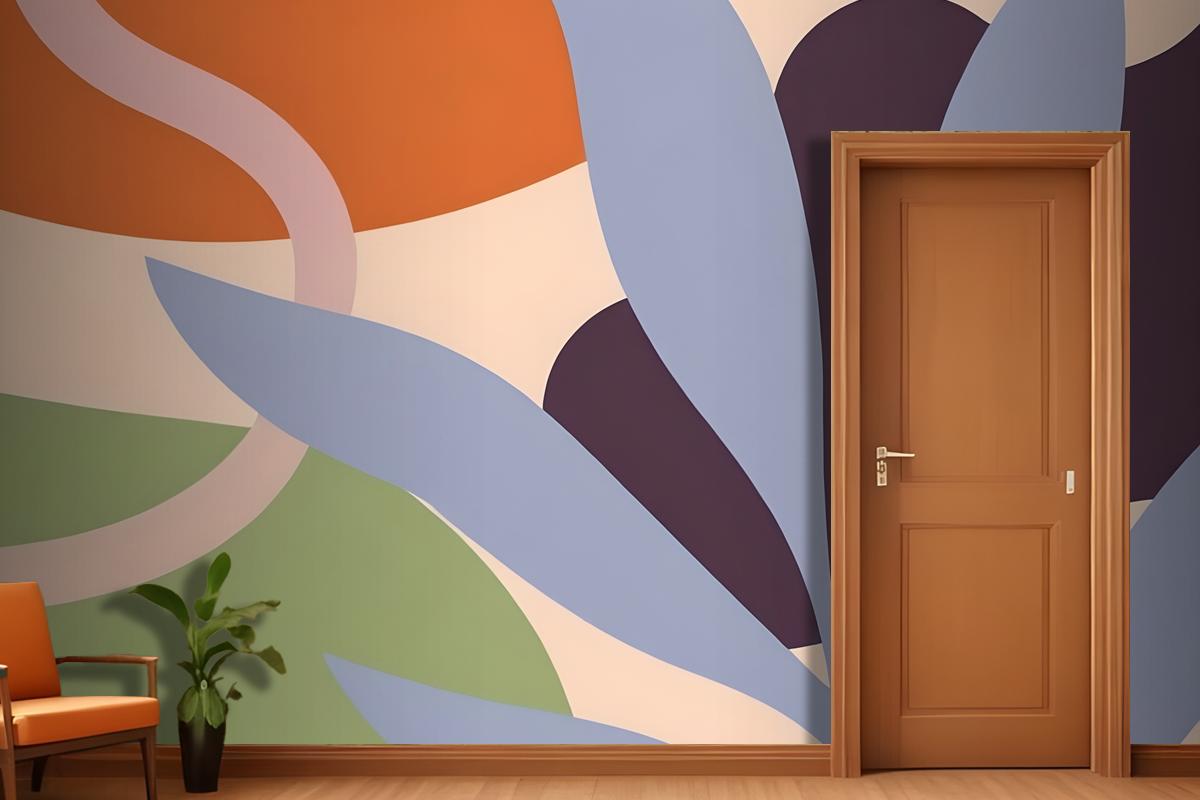 Abstract Colorful Shapes And Forms In Shades Of Orange Purple Gray And Green Wallpaper Mural