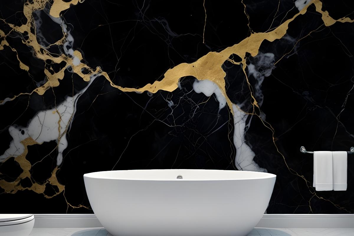 Black & Gold Dark Marble Effect Wallpaper Mural