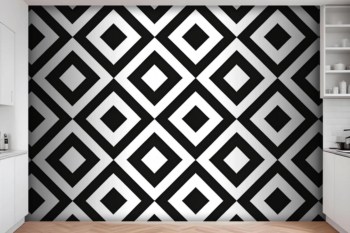 Black & White Diamond Pattern Wallpaper Mural