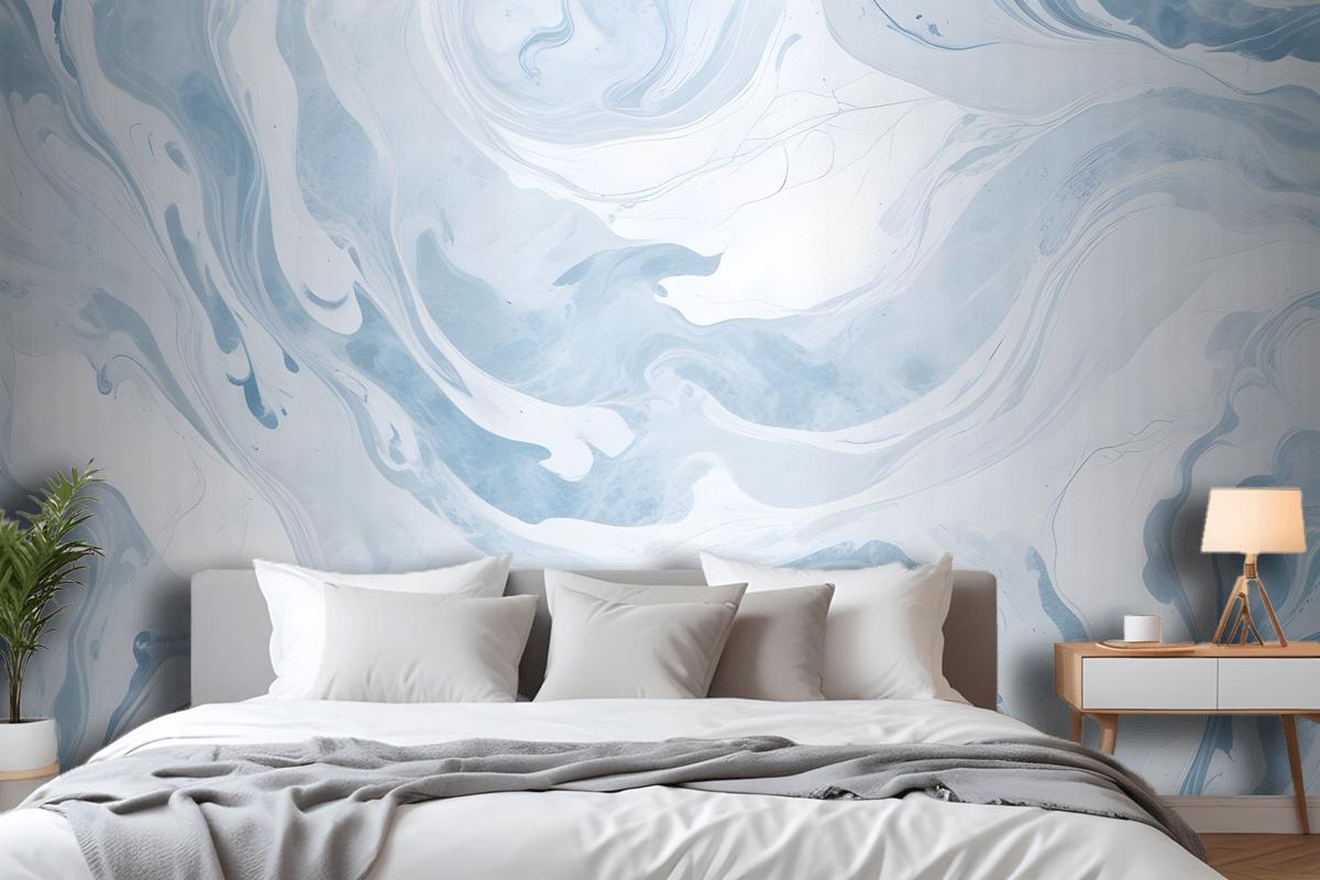 Blue & White Marbleized Wallpaper Mural