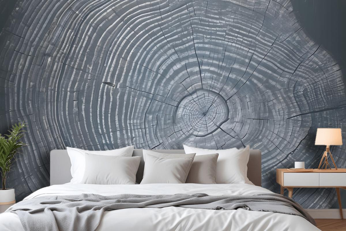 Blue Gray Wood Grain Print Wallpaper Mural