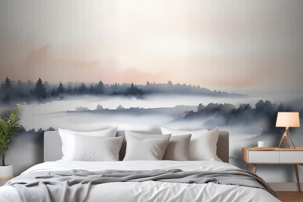 Calm Watercolor Sky And Landscape Wallpaper Mural