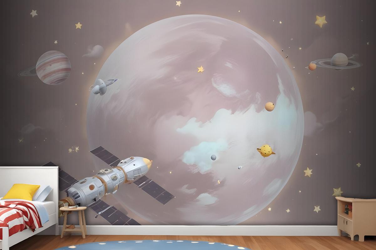 Cartoon Planets And Starry Space Wallpaper Mural