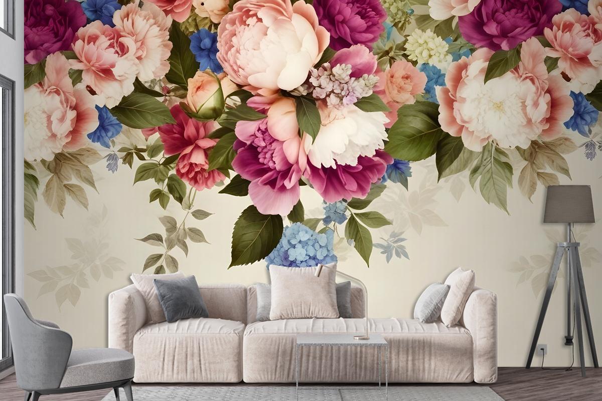 Classical Colorful Vine Flowers Bedroom Wallpaper Mural