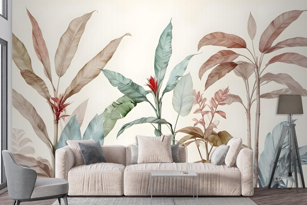 Colorful Tropical Banana Tree Bedroom Wallpaper Mural