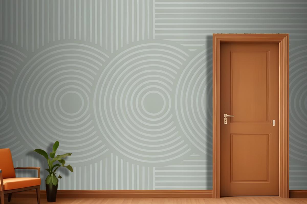 Concentric Circles And Vertical Lines In Green Wallpaper Mural