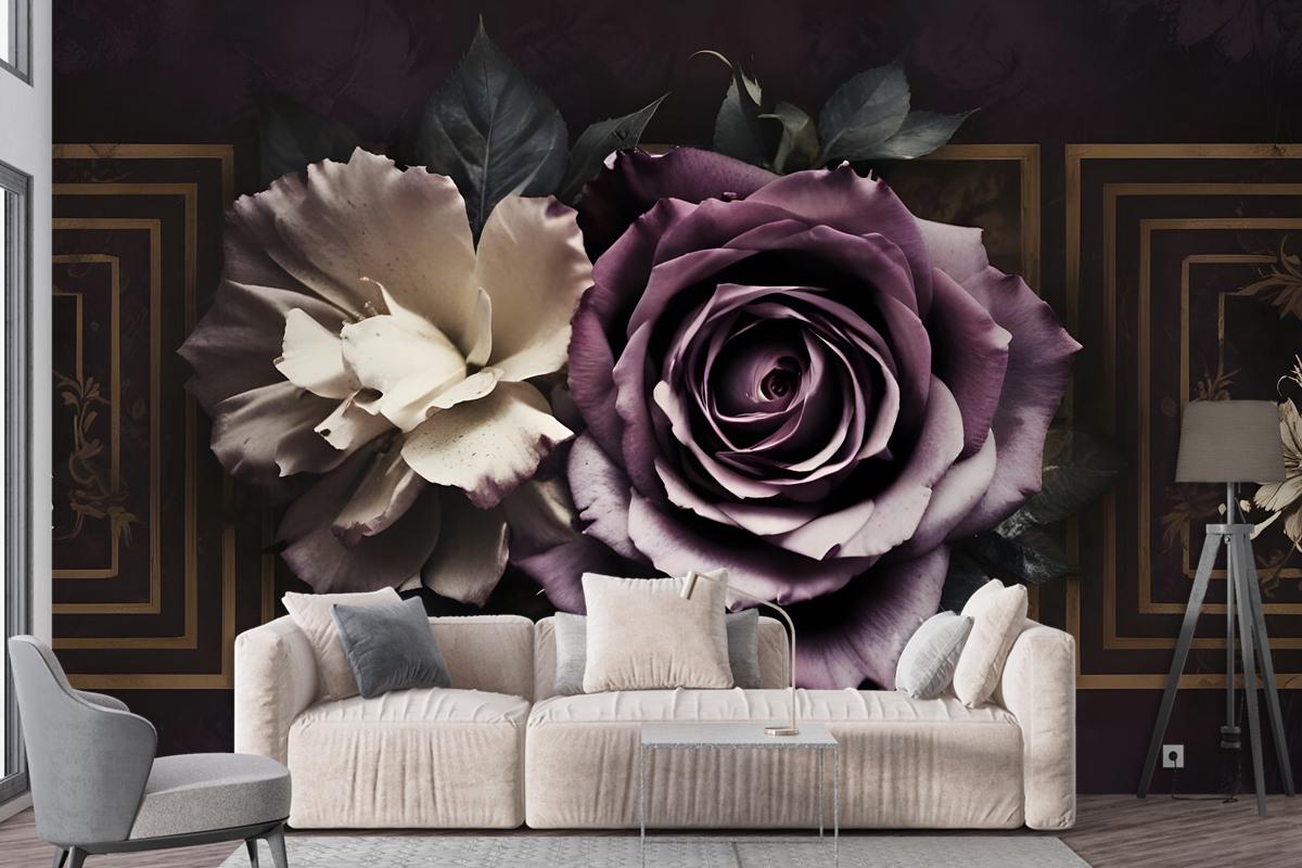 Dark Rose Floral Bedroom Wallpaper Mural