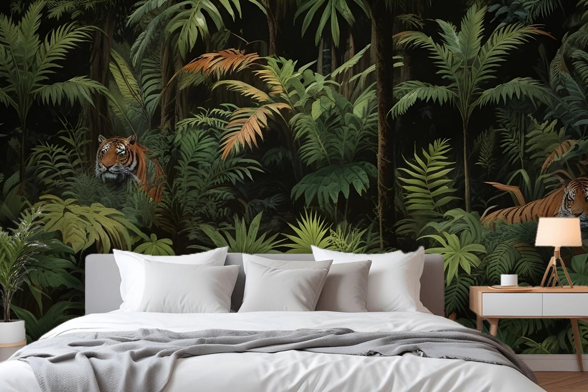 Dark Tropical Trees With Leopards Wallpaper Mural