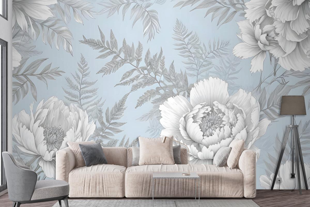 Drawing Floral Bouquet Art Bedroom Wallpaper Mural