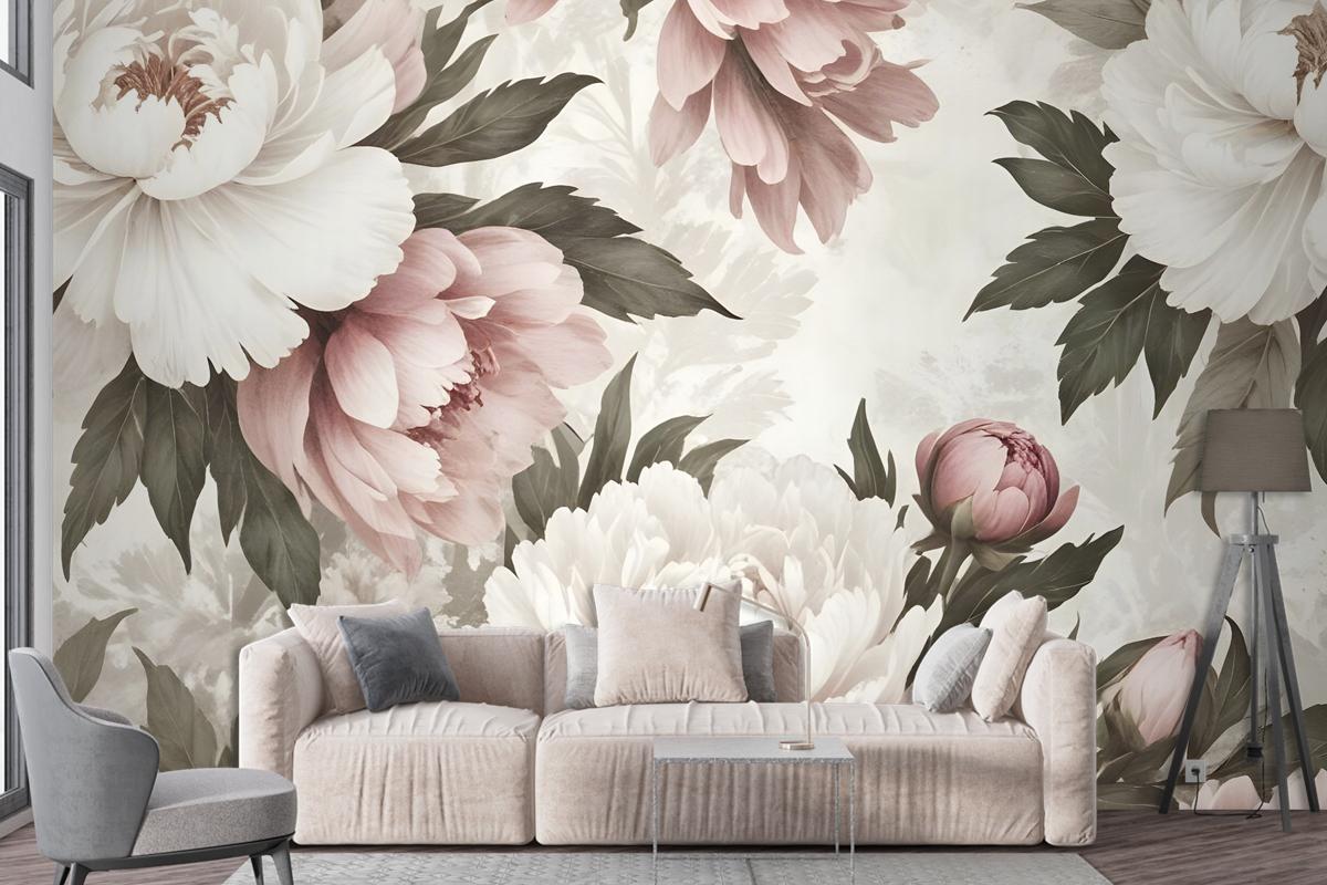 Dutch Pink Peony Floral Bedroom Wallpaper Mural