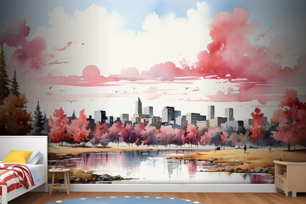 Geometric Land On White Background Wallpaper Mural