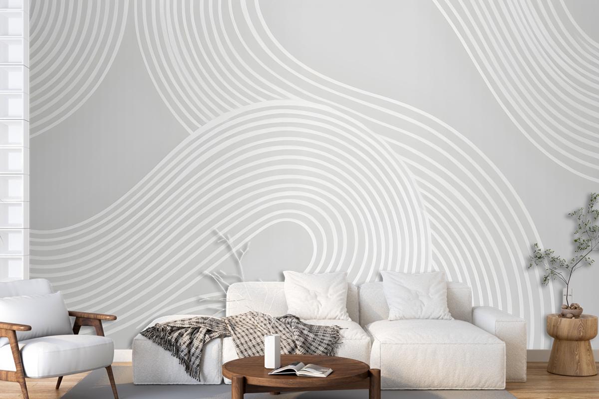 Gray Curvy Lines Modern Zen Garden Wallpaper Mural
