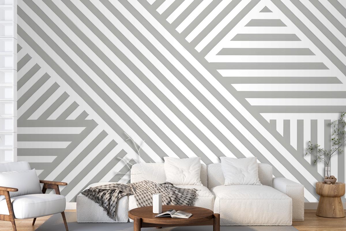 Gray White Diagonal Striped Pattern Wallpaper Mural