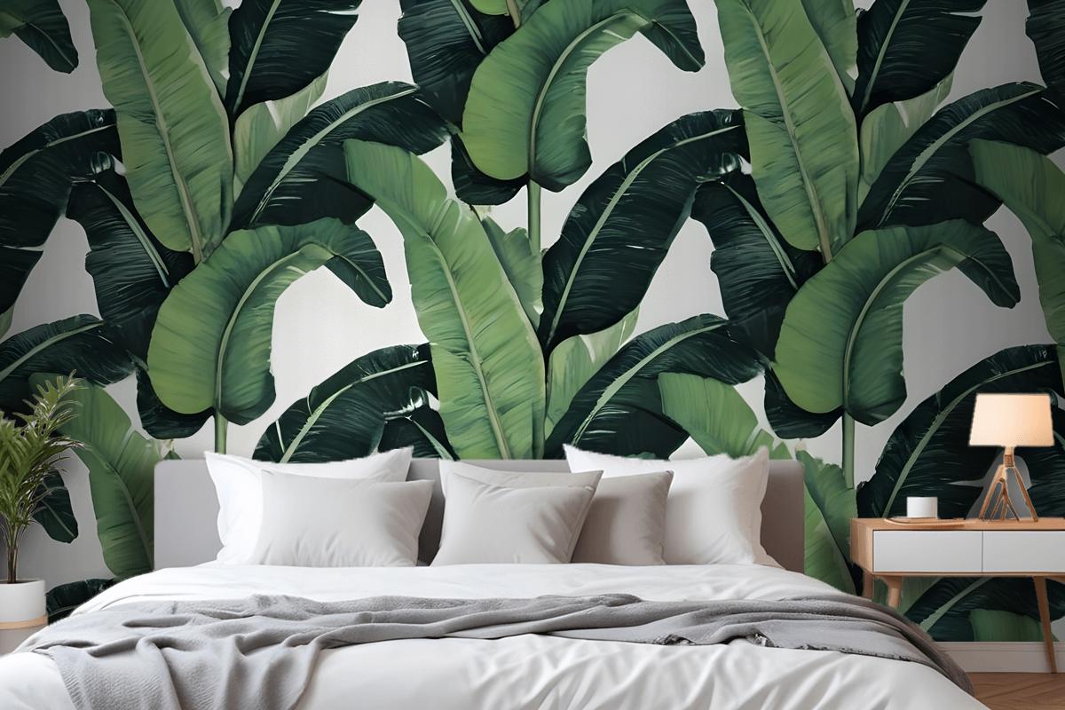 Green Banana Leaf Pattern Wallpaper Mural