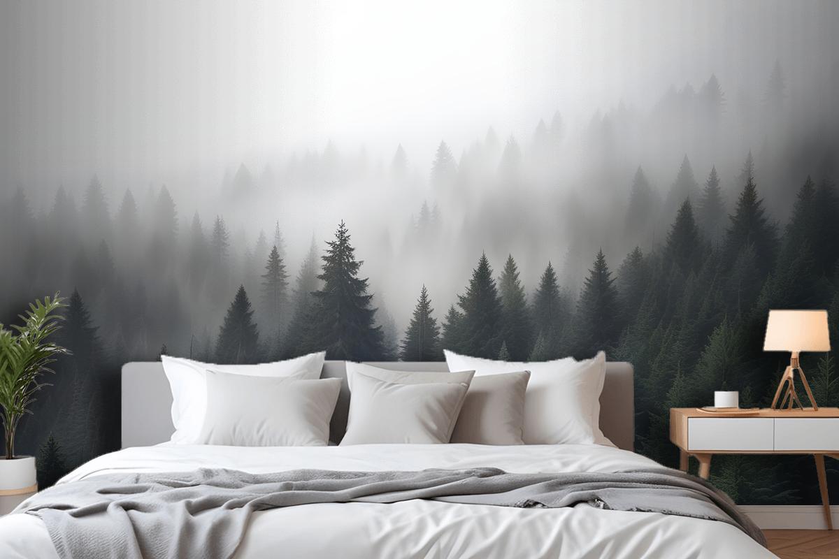 Misty Pine Forest Wallpaper Mural