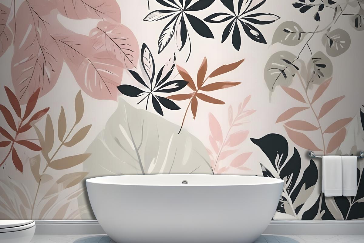 Neutral And Green Modern Botanical Plants Wallpaper Mural