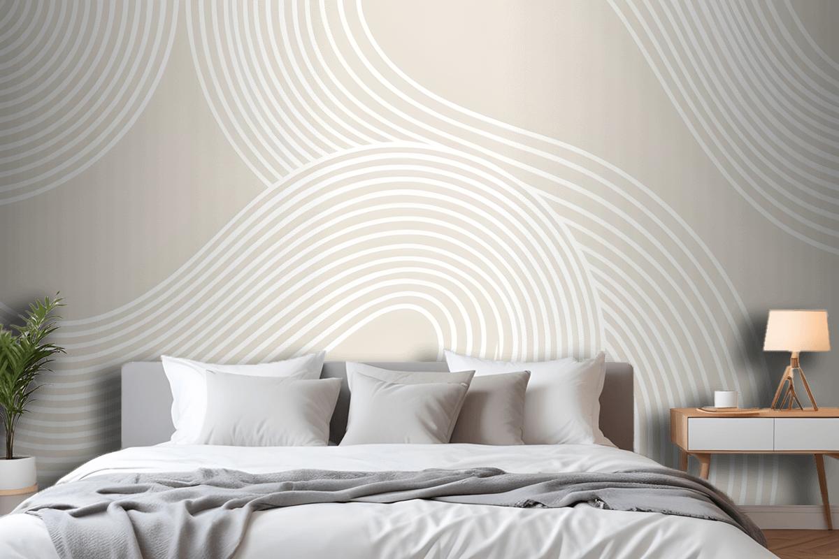 Neutral Curvy Lines Modern Zen Garden Wallpaper Mural