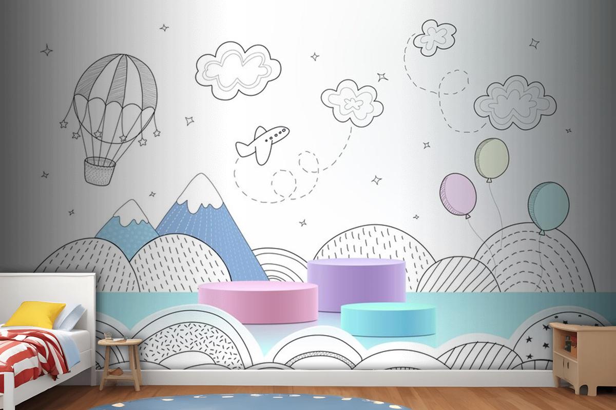 Podium With Hand Drawn Weather Wallpaper Mural