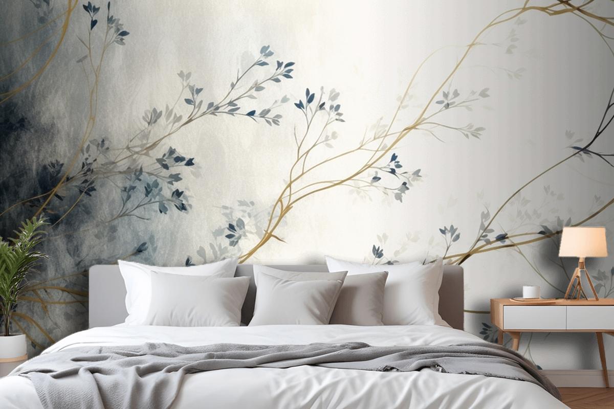Retro Nostalgic Golden Brushstrokes Bedroom Wallpaper Mural