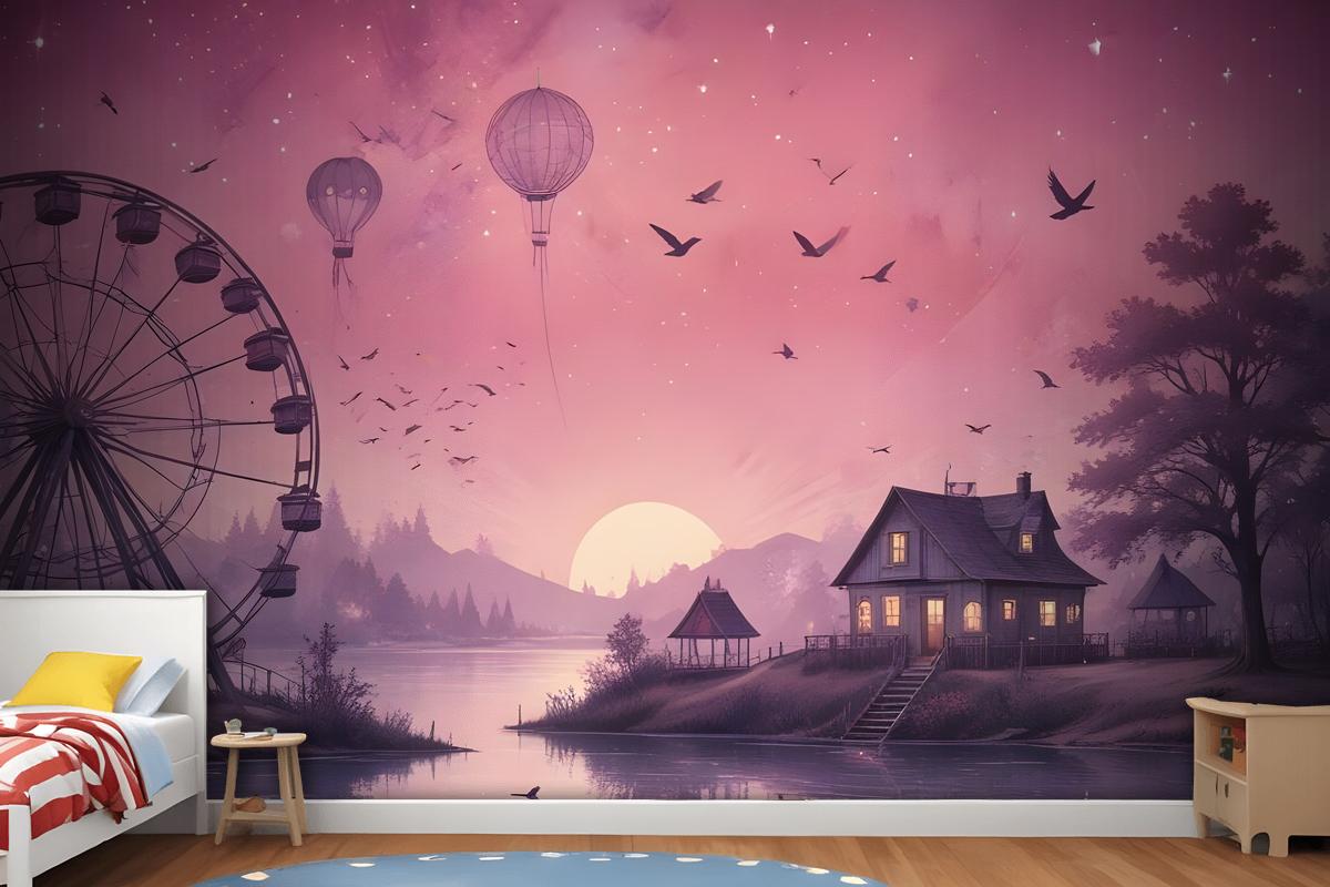 Sea Landscape With Ferris Wheel Wallpaper Mural