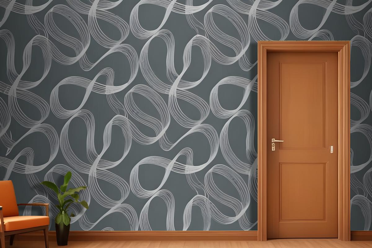 Seamless Abstract Pattern With Flowing Organic Shapes In Shades Of Gray And White Wallpaper Mural