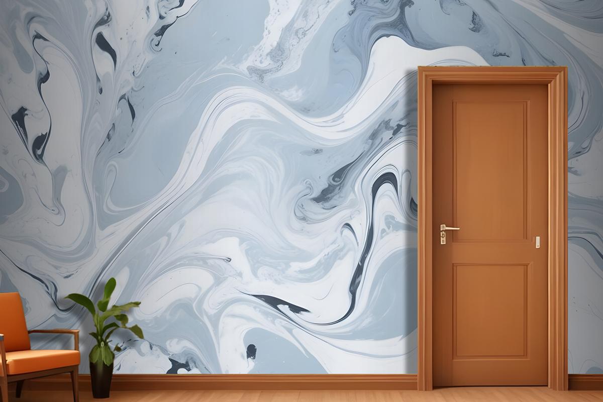 Swirling Blue And White Marble Pattern Wallpaper Mural