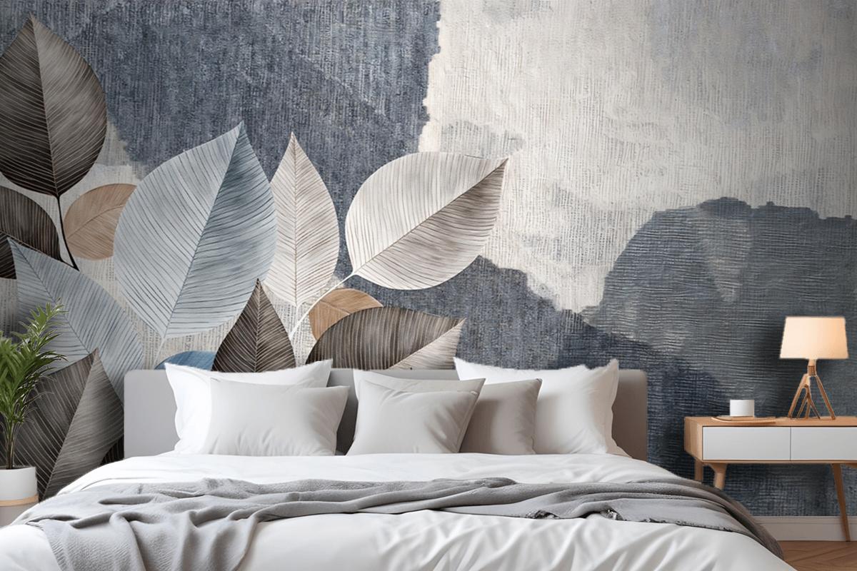 Textured Leaves In Coffee Tones Bedroom Wallpaper Mural