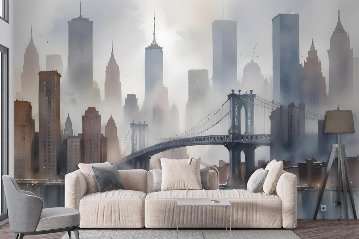 Watercolor Painting New York City Landscape Wallpaper Mural