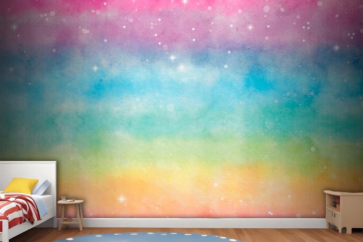 Watercolor Rainbow Background Girl Wallpaper Mural