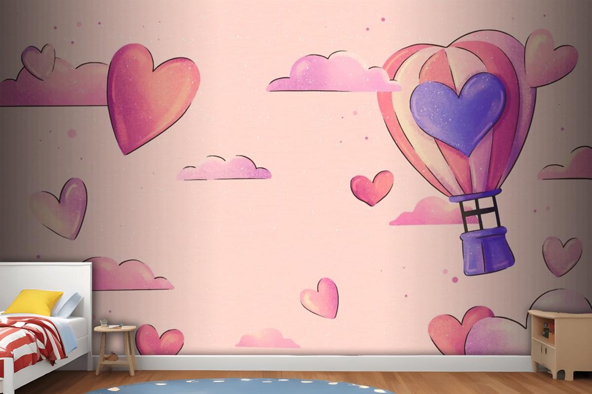 Watercolor Valentine'S Day Background Girl Wallpaper Mural