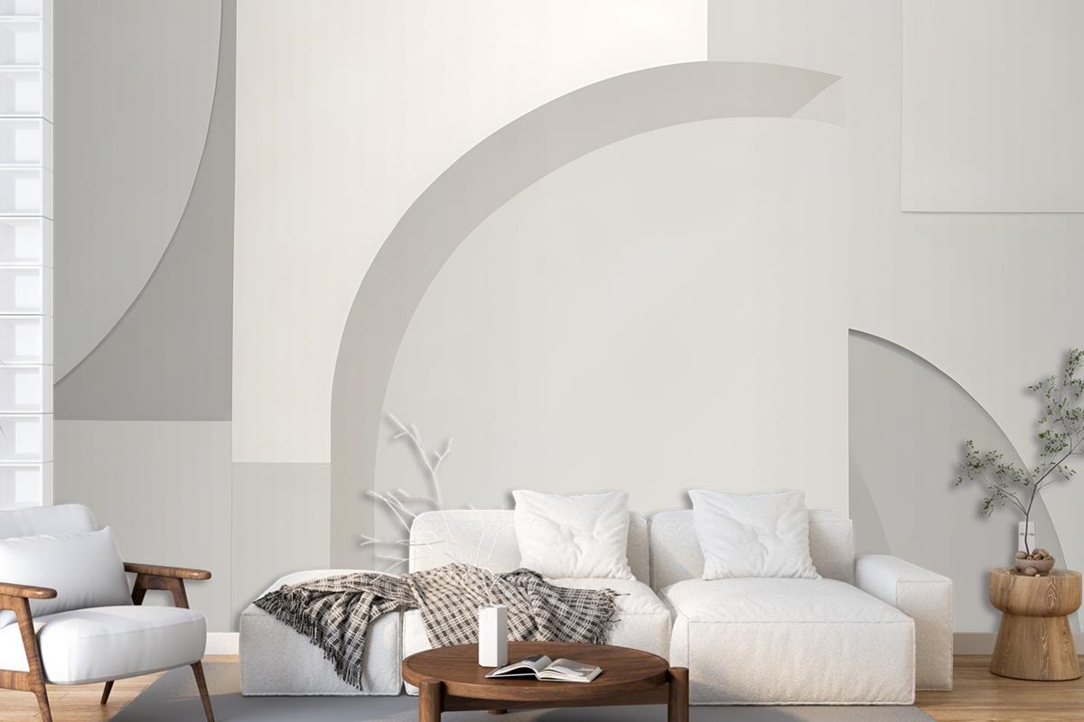 White And Neutral Abstract Shapes Wallpaper Mural
