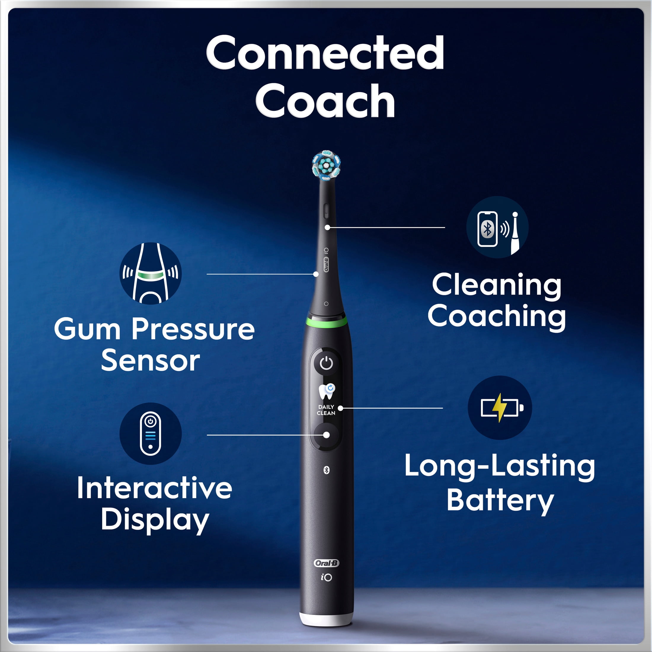 Oral-B iO Series 6 Rechargeable Electric Toothbrush with 5 Smart Modes, Pressure Sensor and Interactive Display, Black Lava