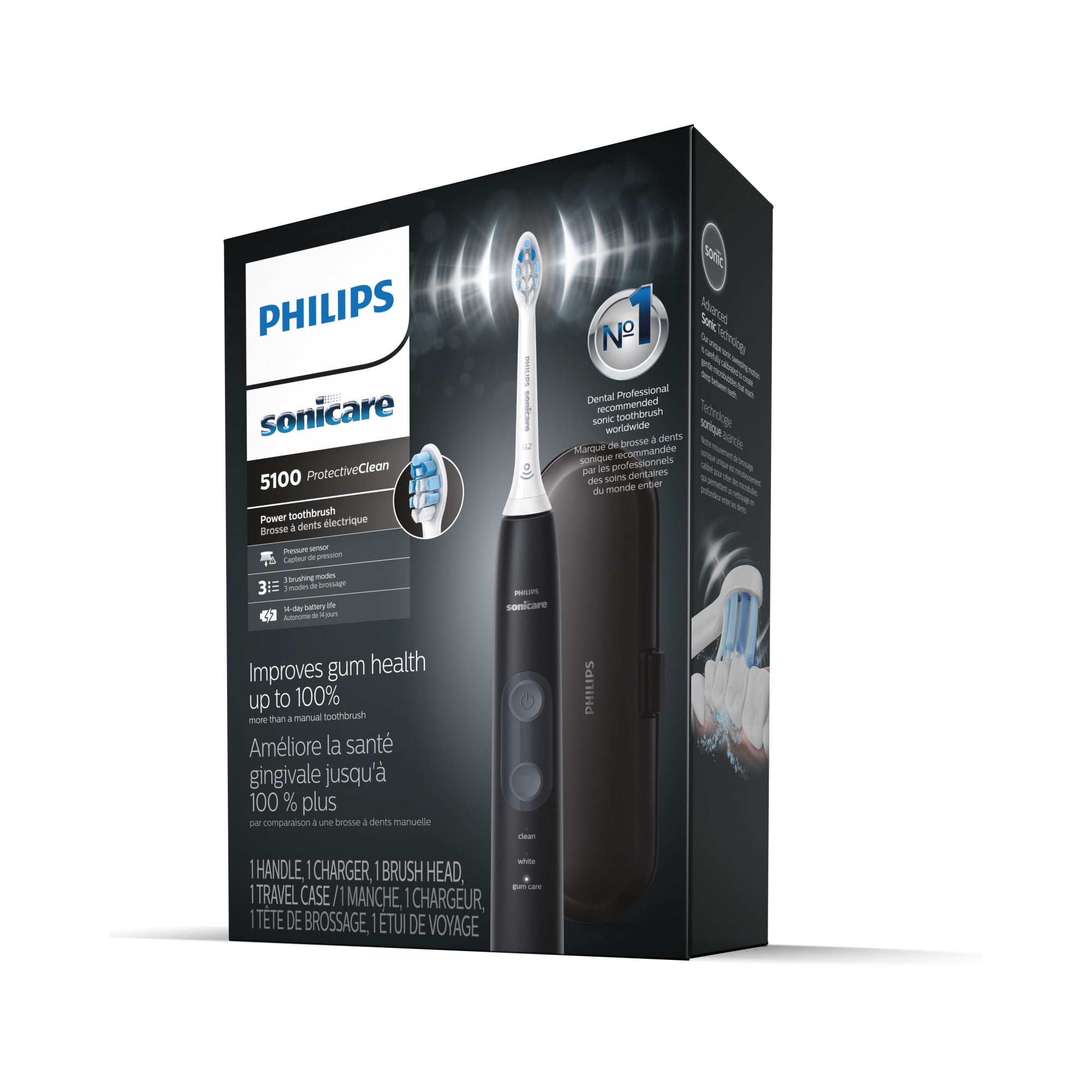 Philips Sonicare ProtectiveClean 5100 Rechargeable Electric Toothbrush with Pressure Sensor and BrushSync, Black (HX6850/60)