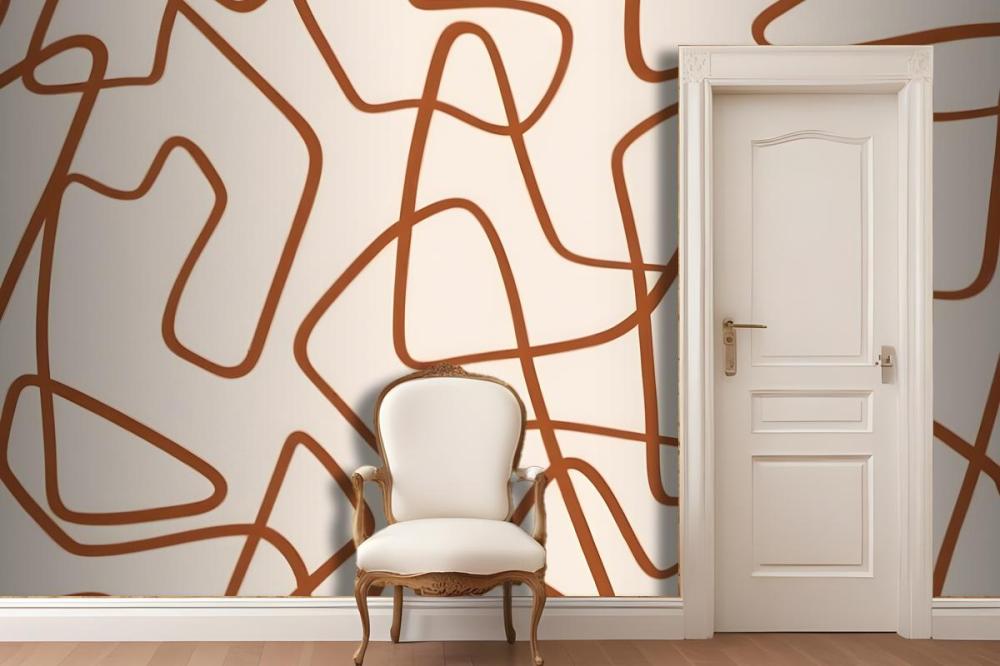 Abstract Pattern Of Organic, Curving Lines In A Warm Brown Color On A Light Wallpaper Mural