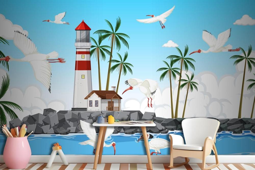 American White Ibis Group At The Coast Wallpaper Mural