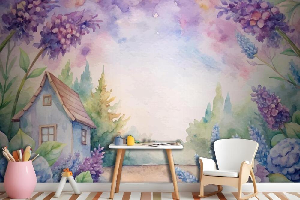 Beautiful Rustic Flower Watercolor Background Wallpaper Mural