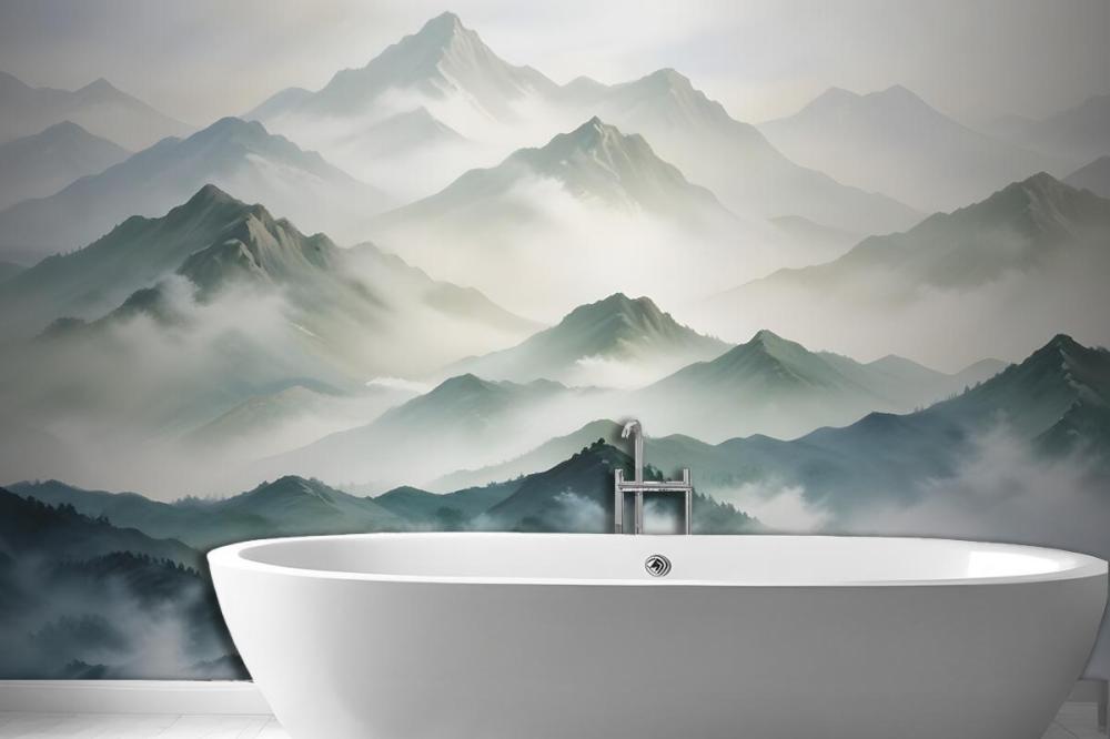 Blue & Green Mountainscape Wallpaper Mural