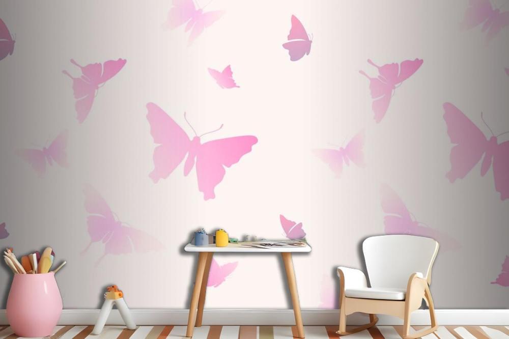Butterfly Pattern Feminine Pink Aesthetic Wallpaper Mural