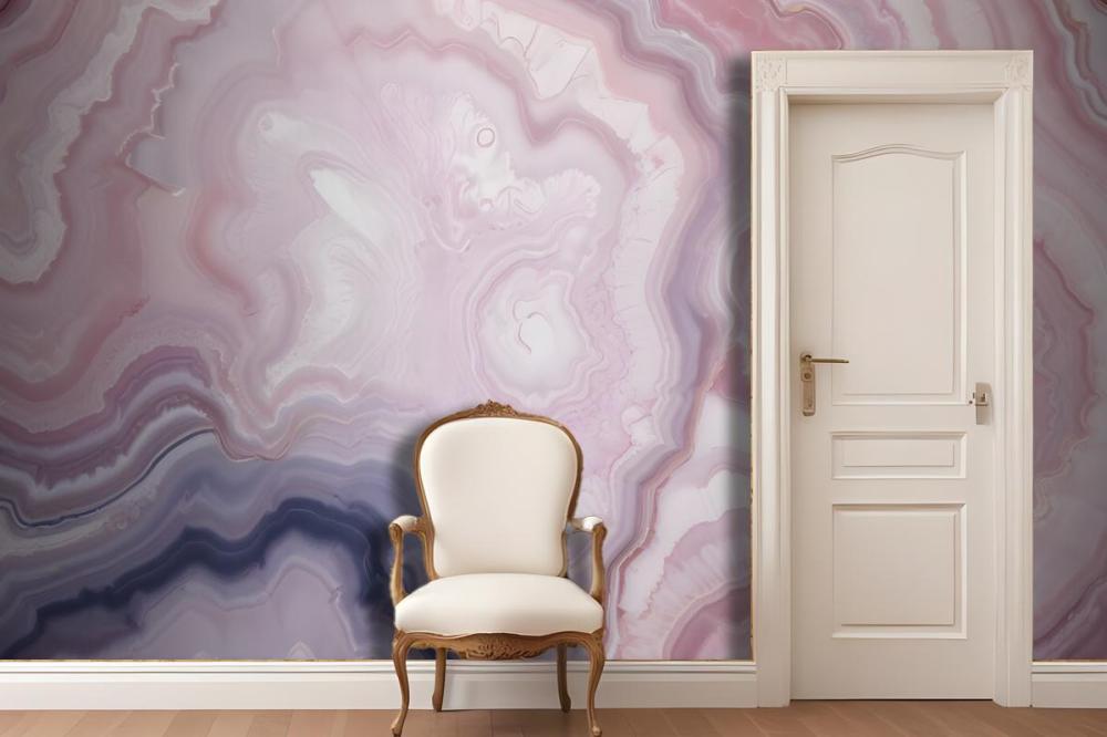 Closeup Of A Natural Agate Stone With Swirling Patterns Of Pink Wallpaper Mural